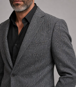 Men's Tweed Donegal Dark Grey 2 Piece Suit Closeup - Suit Heritage