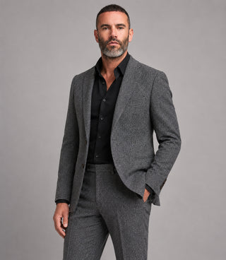 Men's Tweed Donegal Dark Grey 2 Piece Suit Front - Suit Heritage