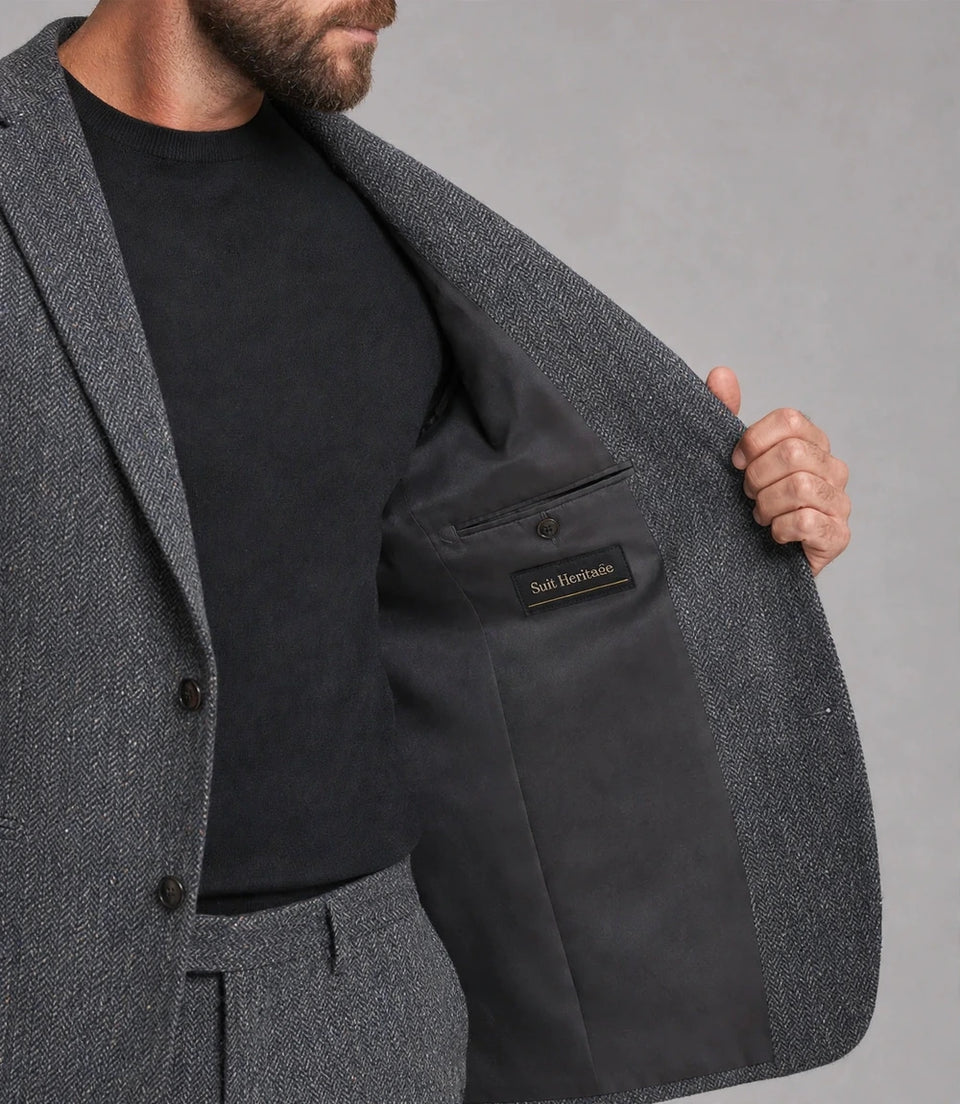 Men's Tweed Donegal Dark Grey 2 Piece Suit Inner  -  Suit Heritage