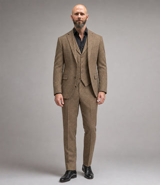 Men's Tweed Herringbone Brown 3 Piece Suit - Suit Heritage