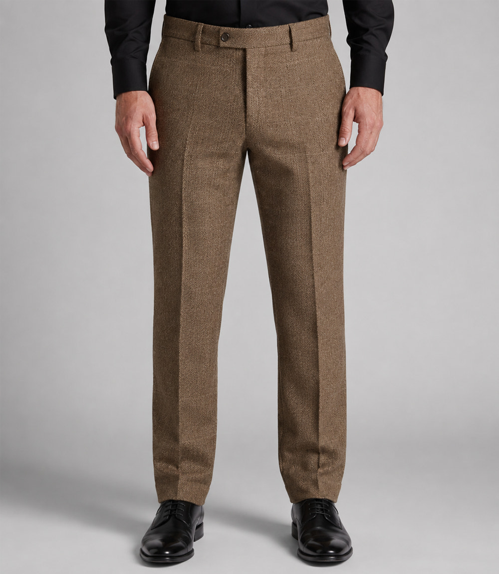 Men's Tweed Herringbone Brown 3 Piece Suit Pant - Suit Heritage