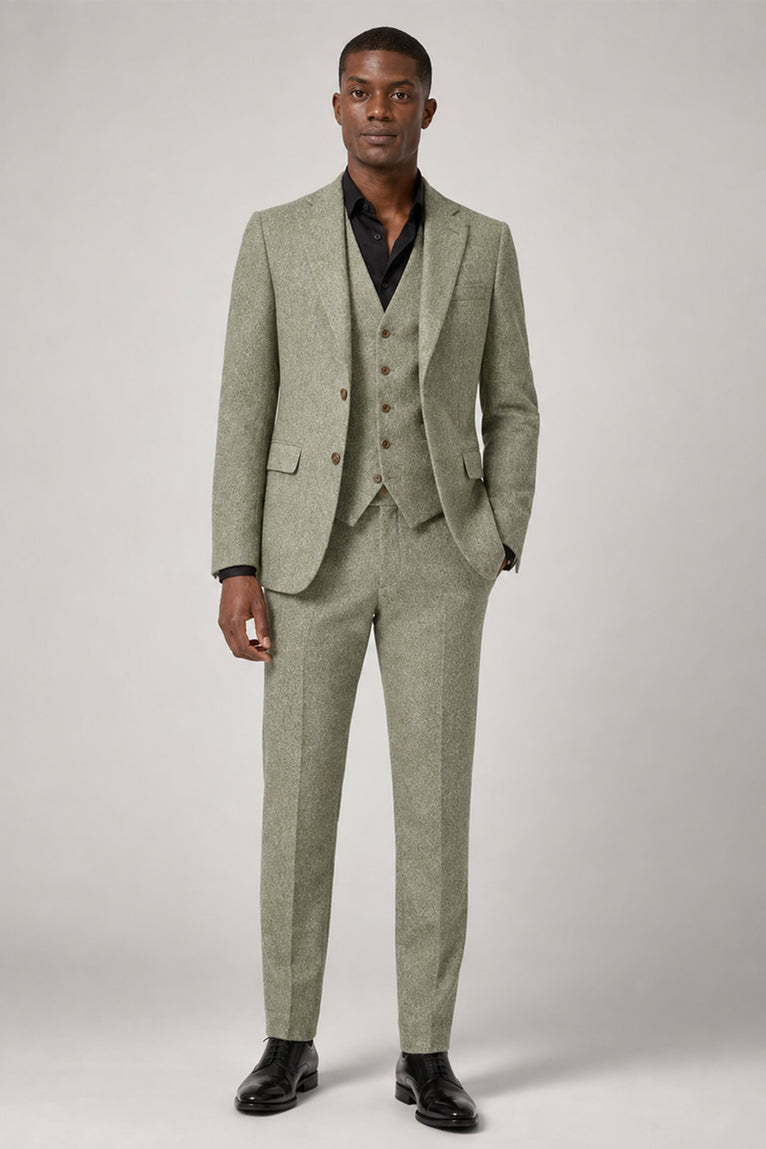 Men's Tweed Light Green 3 Piece Suit - Suit Heritage