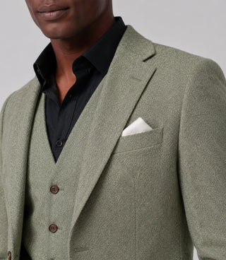 Men's Tweed Light Green 3 Piece Suit Closeup - Suit Heritage