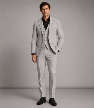 Men's Tweed Solid Light Grey 3 Piece Suit - Suit Heritage