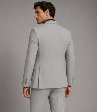 Men's Tweed Solid Light Grey 3 Piece Suit Back - Suit Heritage