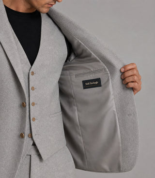 Men's Tweed Solid Light Grey 3 Piece Suit Inner - Suit Heritage