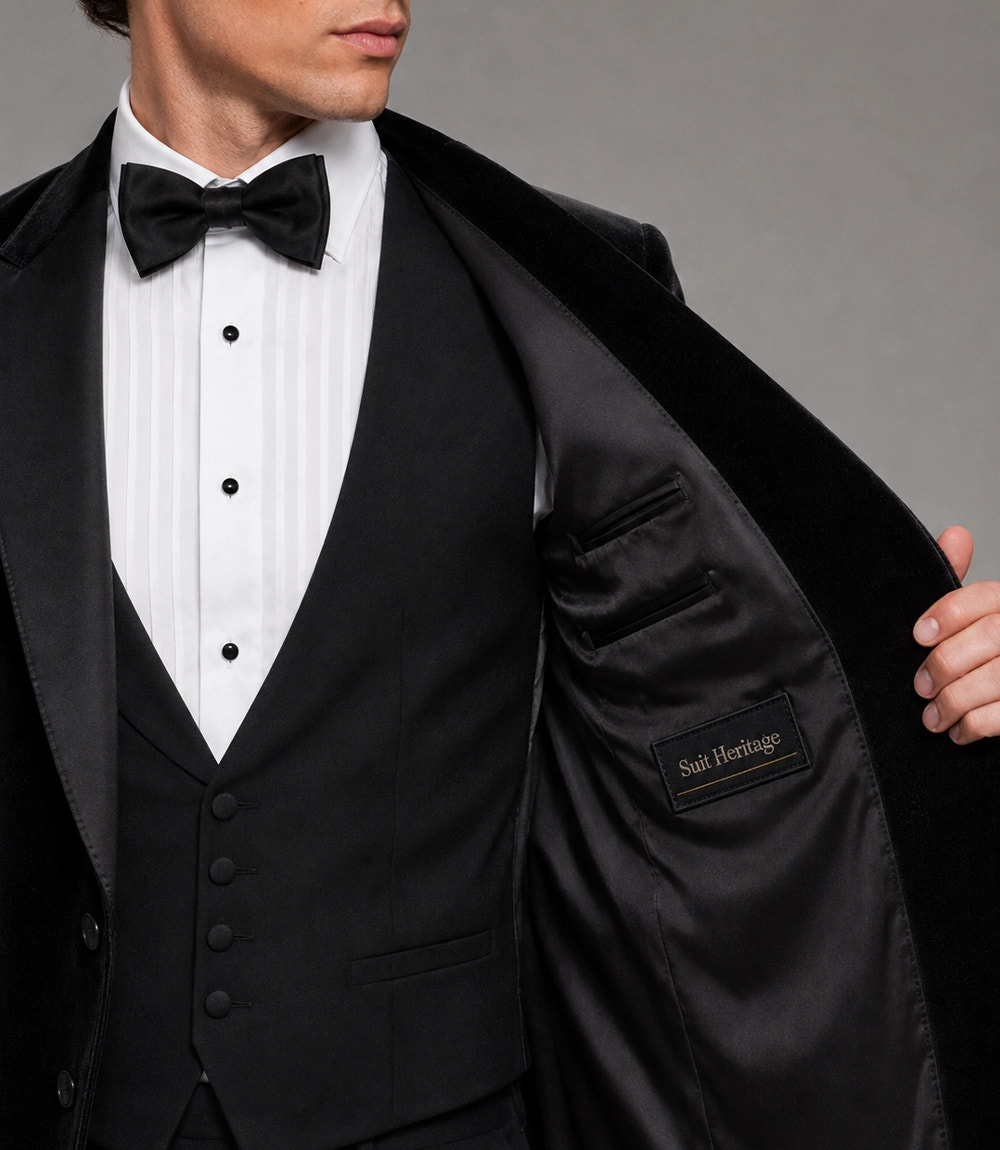 Men's Velvet Black Tie Event Tuxedo Inner  - Suit Heritage