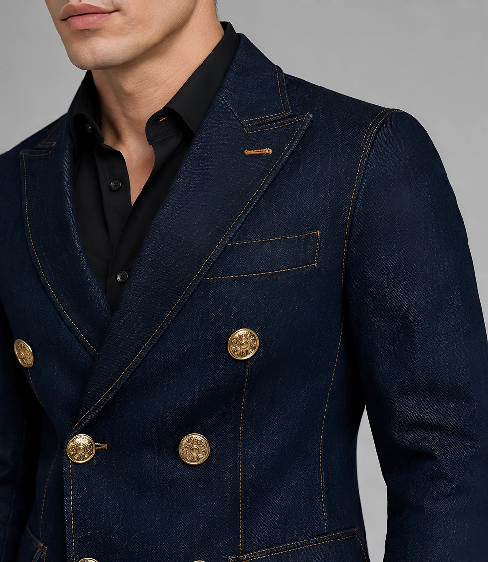 Men's Vintage Denim Suit Closeup - Suit Heritage