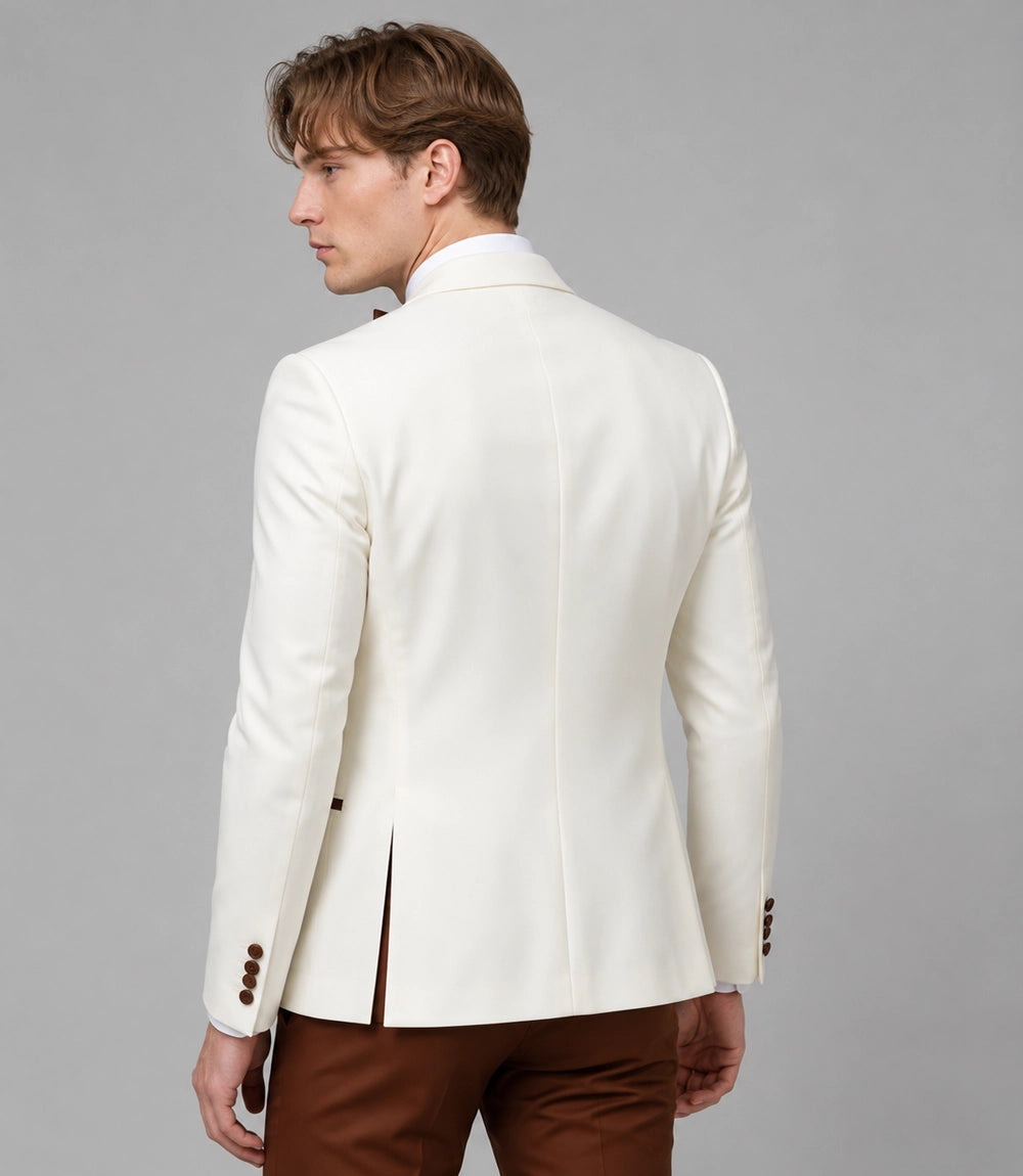 Men's White & Brown Groom Wedding Suit Back -  Suit Heritage