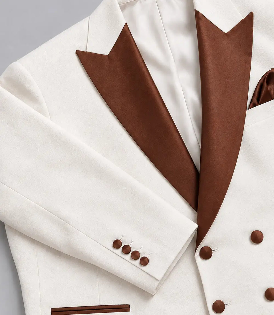 Men's White & Brown Groom Wedding Suit Blazer - Suit Heritage