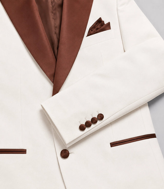 Men's White & Brown Groom Wedding Suit Fabric - Suit Heritage