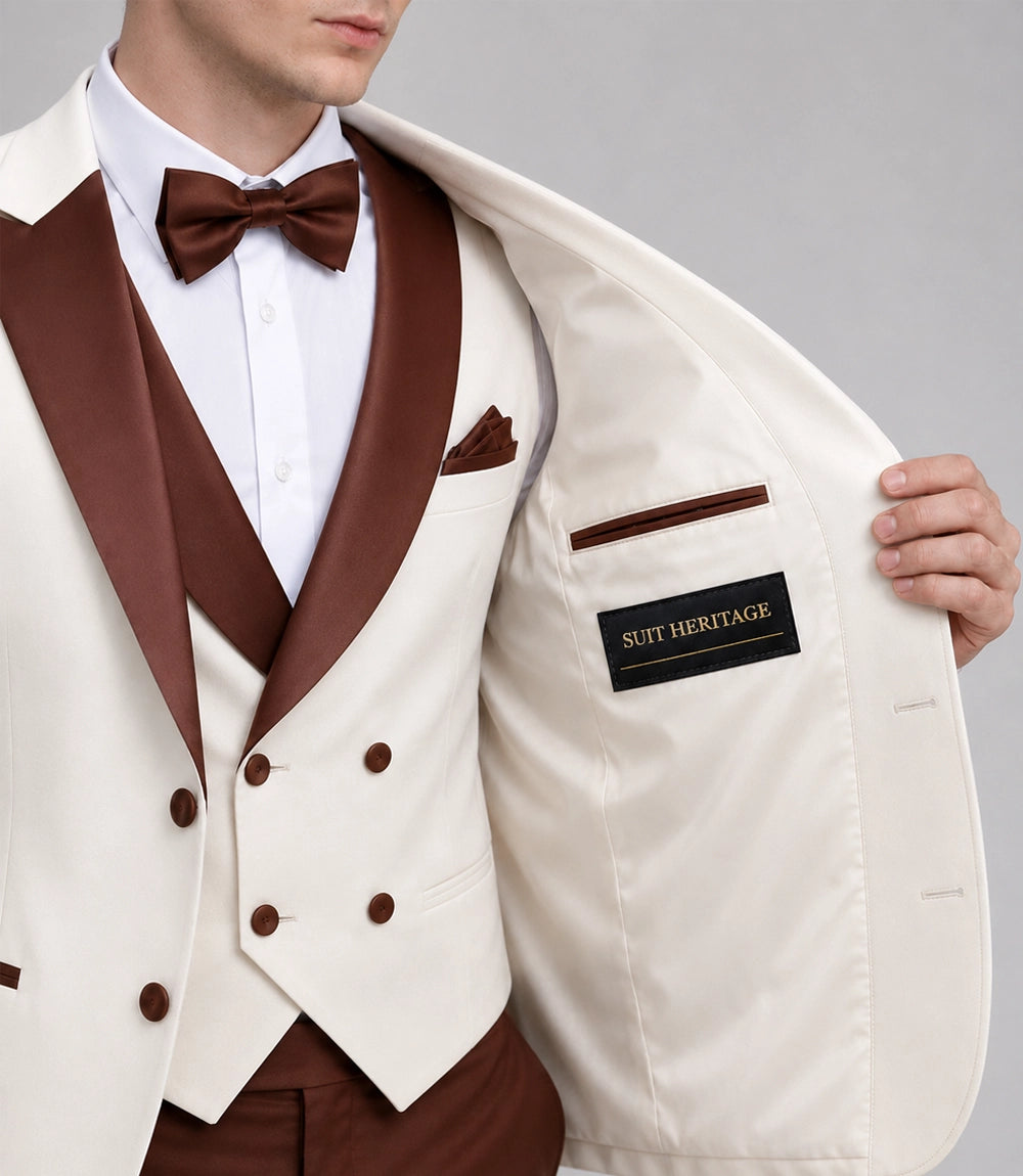 Men's White & Brown Groom Wedding Suit Inner -  Suit Heritage