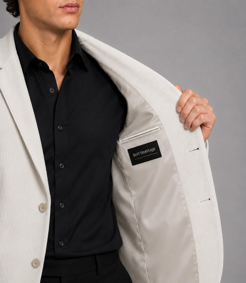 Men's White Corduroy 2 Piece Suit Inner - Suit Heritage