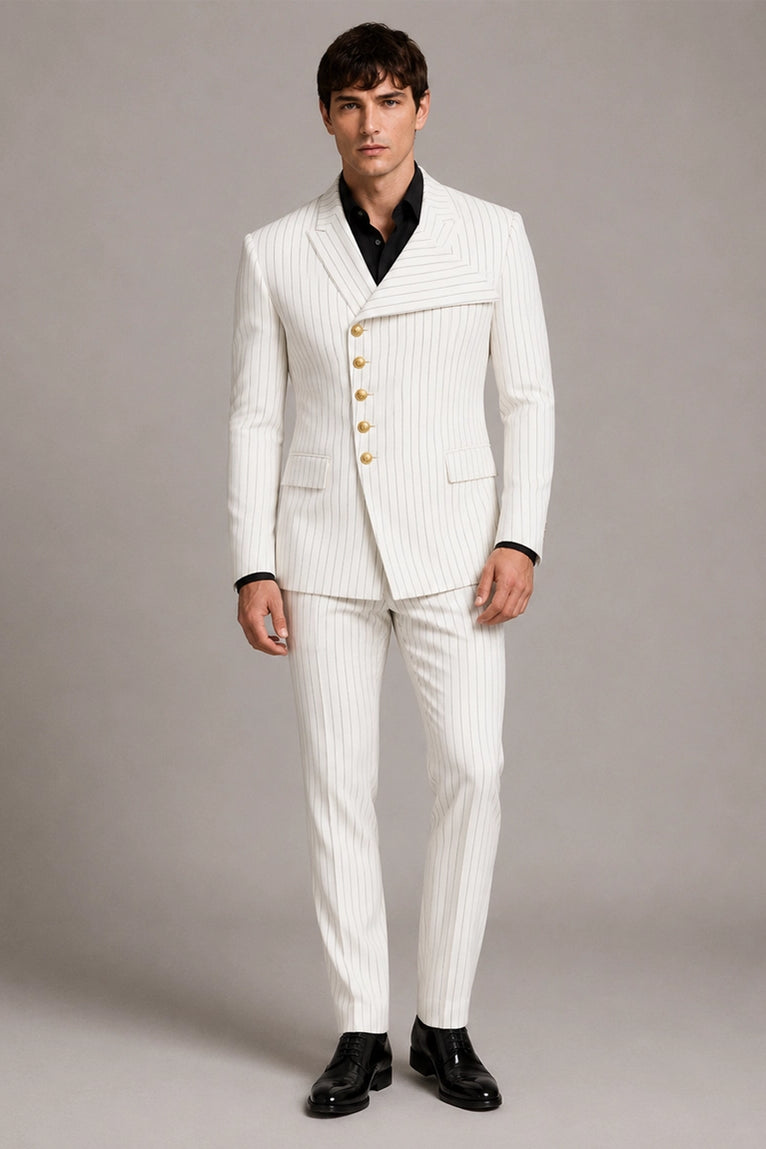 Men's White Cotton Pinstripe Suit -  Suit Heritage