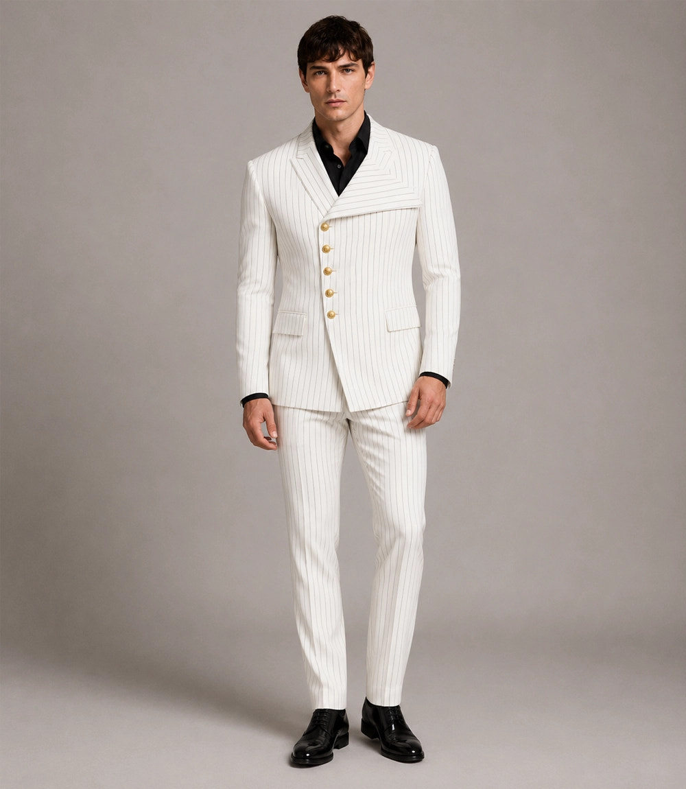 Men's White Cotton Pinstripe Suit -  Suit Heritage