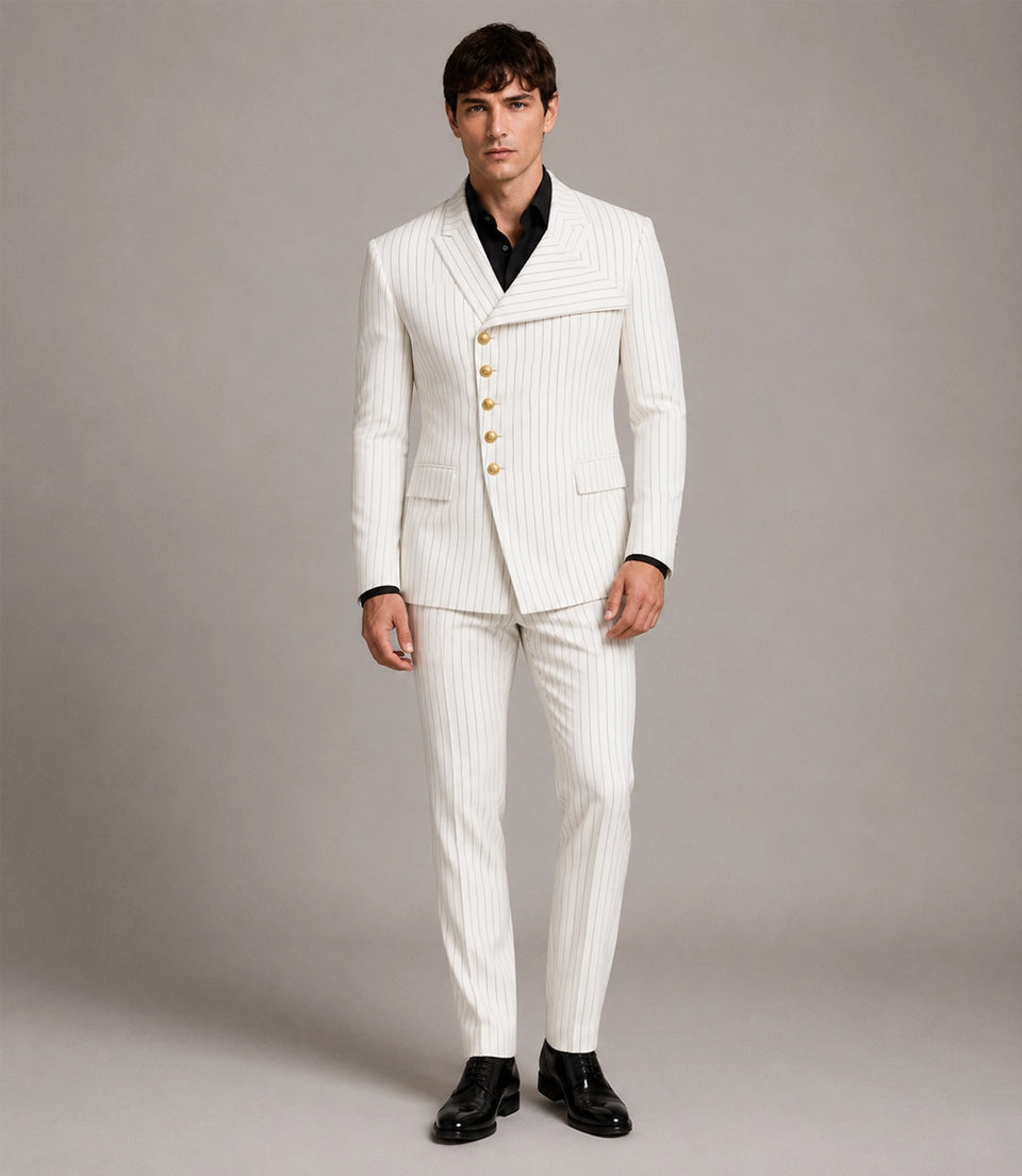 Men's White Cotton Pinstripe Suit -  Suit Heritage