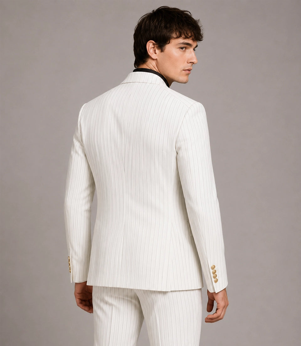 Men's White Cotton Pinstripe Suit Back  -  Suit Heritage