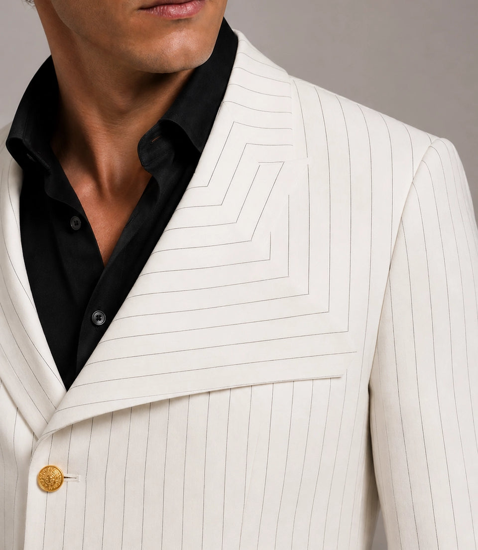 Men's White Cotton Pinstripe Suit Coseup  -   Suit Heritage