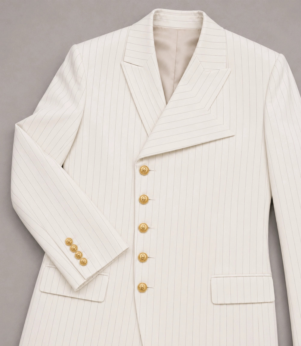 Men's White Cotton Pinstripe Suit Fabric  -  Suit Heritage