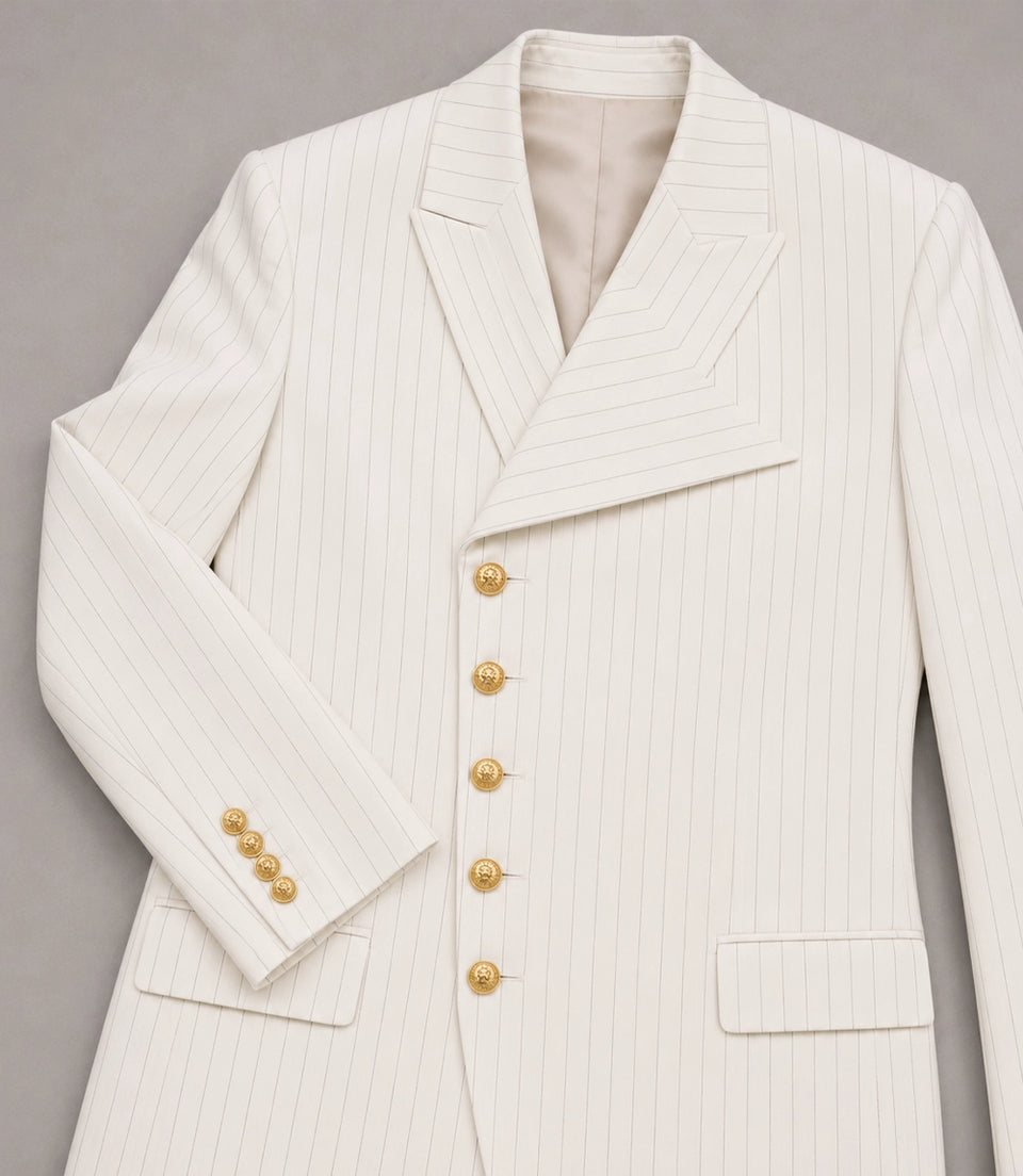 Men's White Cotton Pinstripe Suit Fabric  -  Suit Heritage