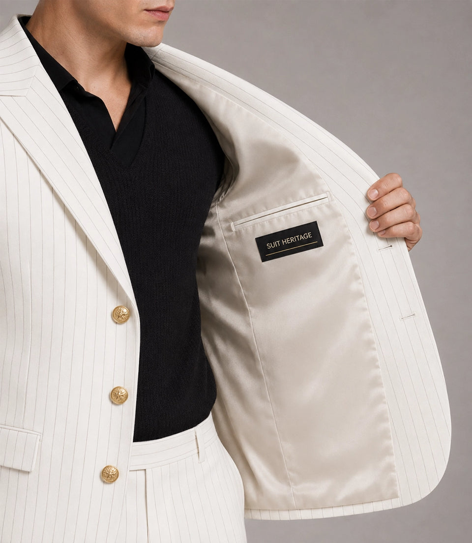 Men's White Cotton Pinstripe Suit Inner  -  Suit Heritage