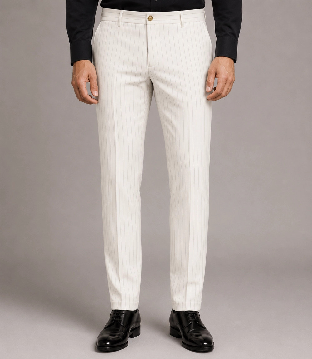 Men's White Cotton Pinstripe Suit Pant  -  Suit Heritage