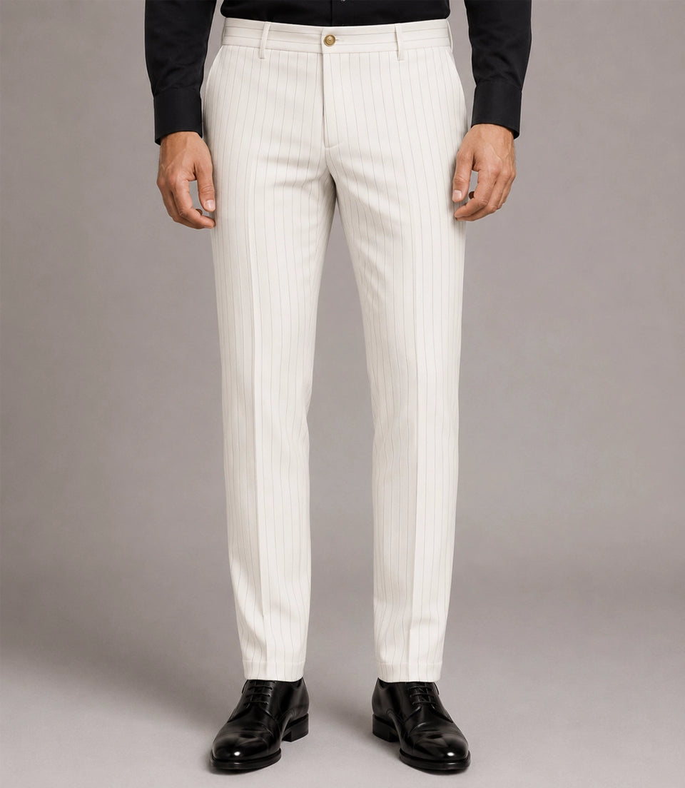Men's White Cotton Pinstripe Suit Pant  -  Suit Heritage