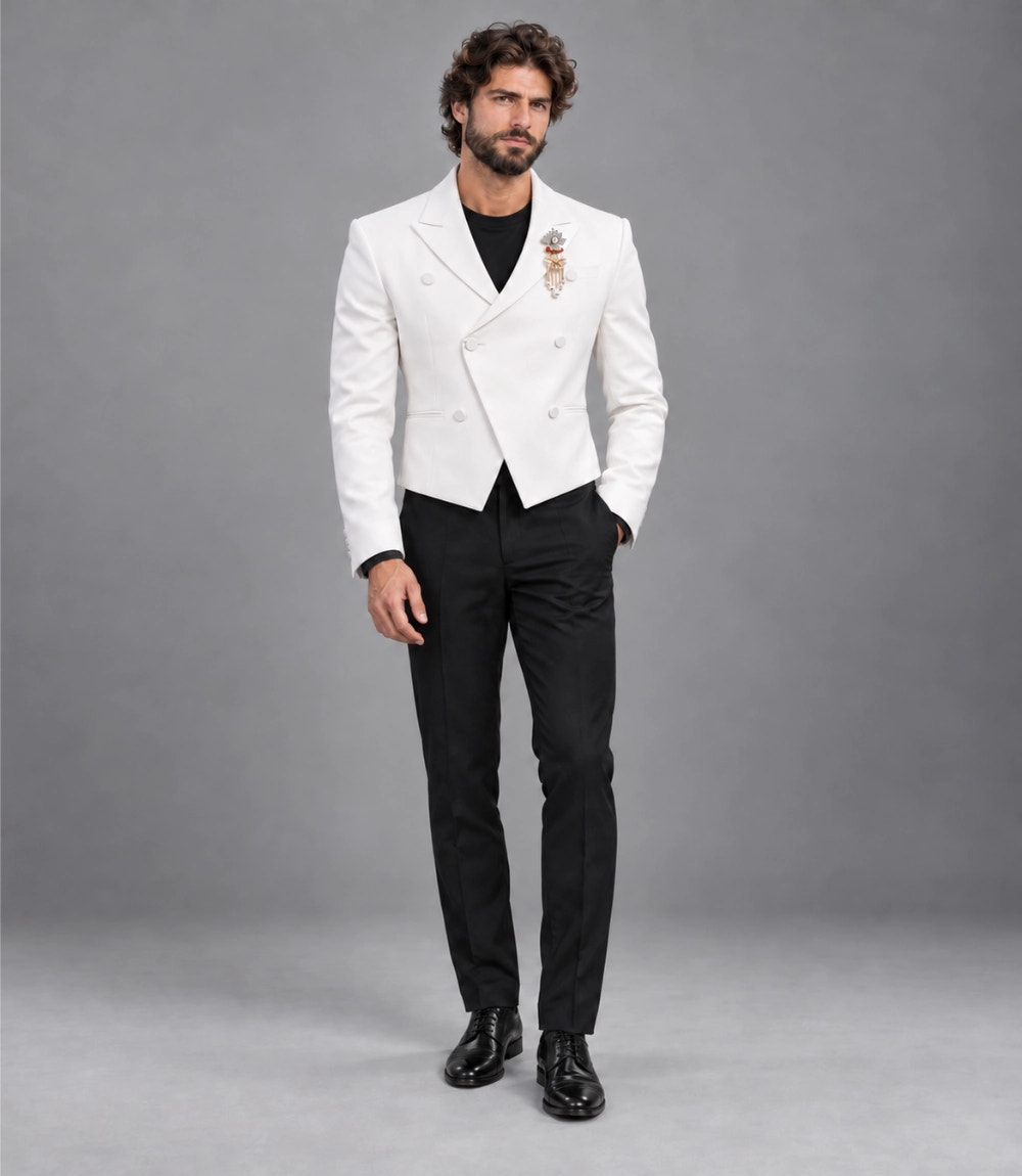 Men's White Cropped Wedding Suit -  Suit Heritage