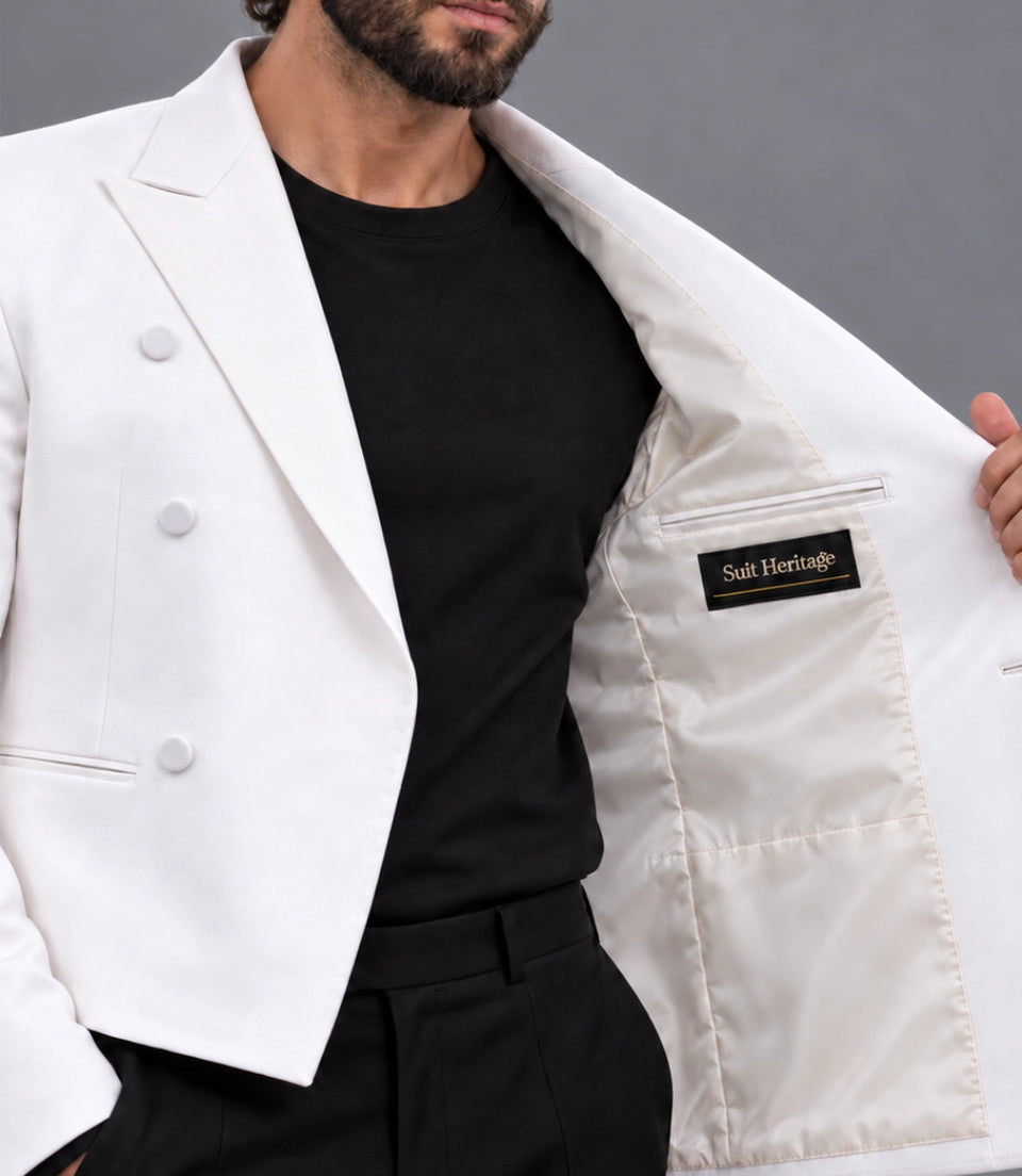 Men's White Cropped Wedding Suit Inner -  Suit Heritage
