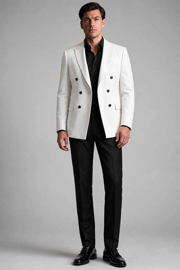 Men's White Double Breasted Business Suit - Suit Heritage