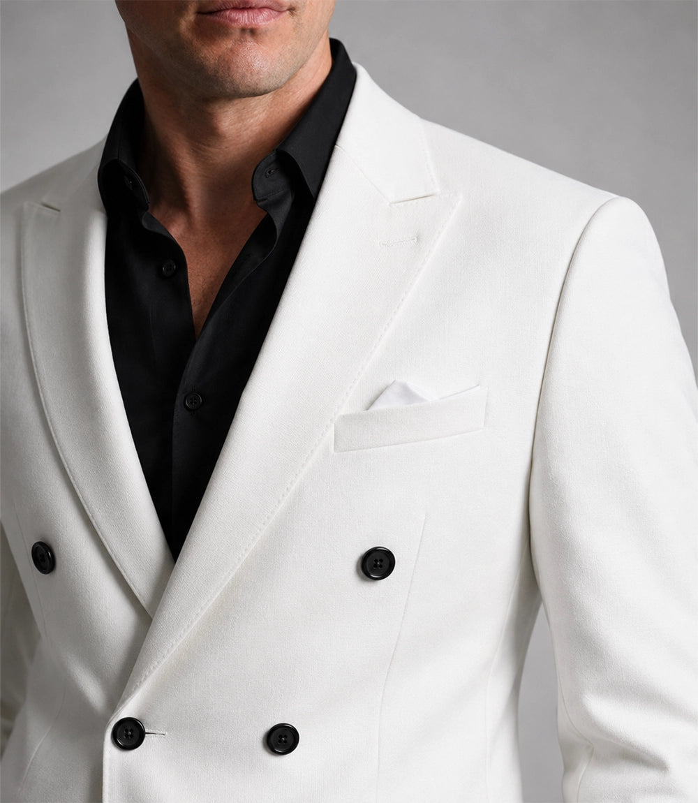 Men's White Double Breasted Business Suit Closeup - Suit Heritage