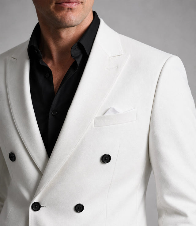 Men's White Double Breasted Business Suit Closeup - Suit Heritage