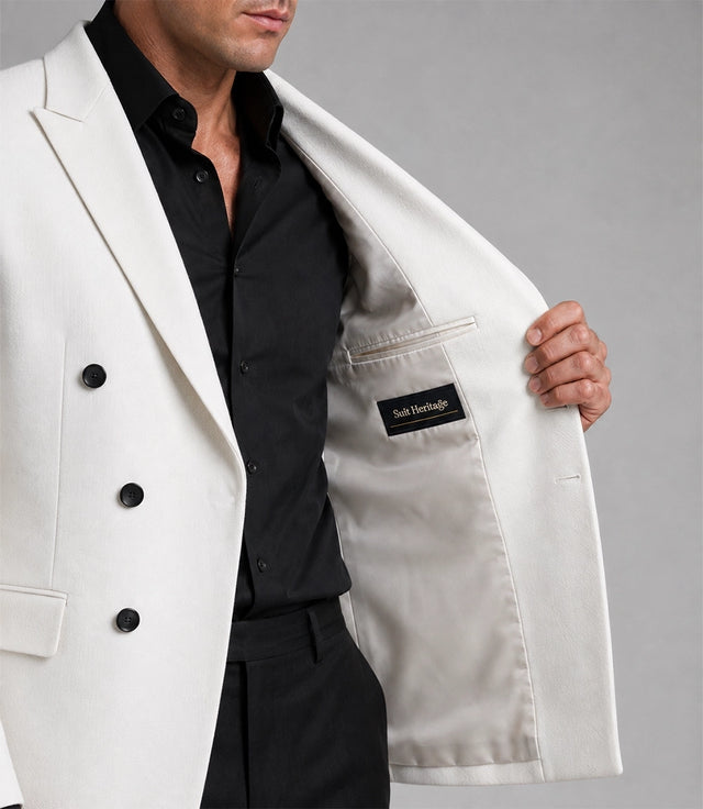 Men's White Double Breasted Business Suit Inner View - Suit Heritage
