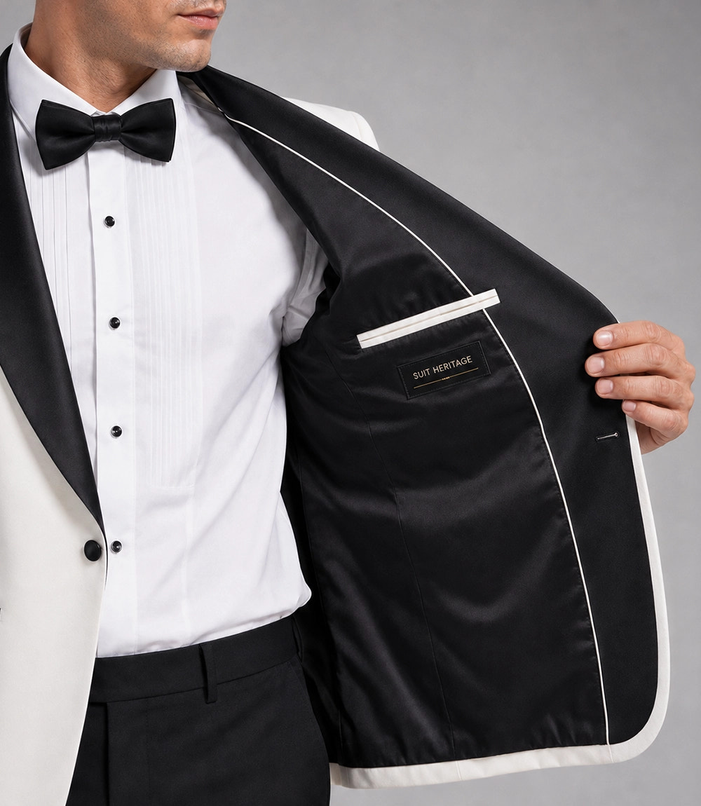 Men's White Groomsmen Tuxedo Inner   -  Suit Heritage