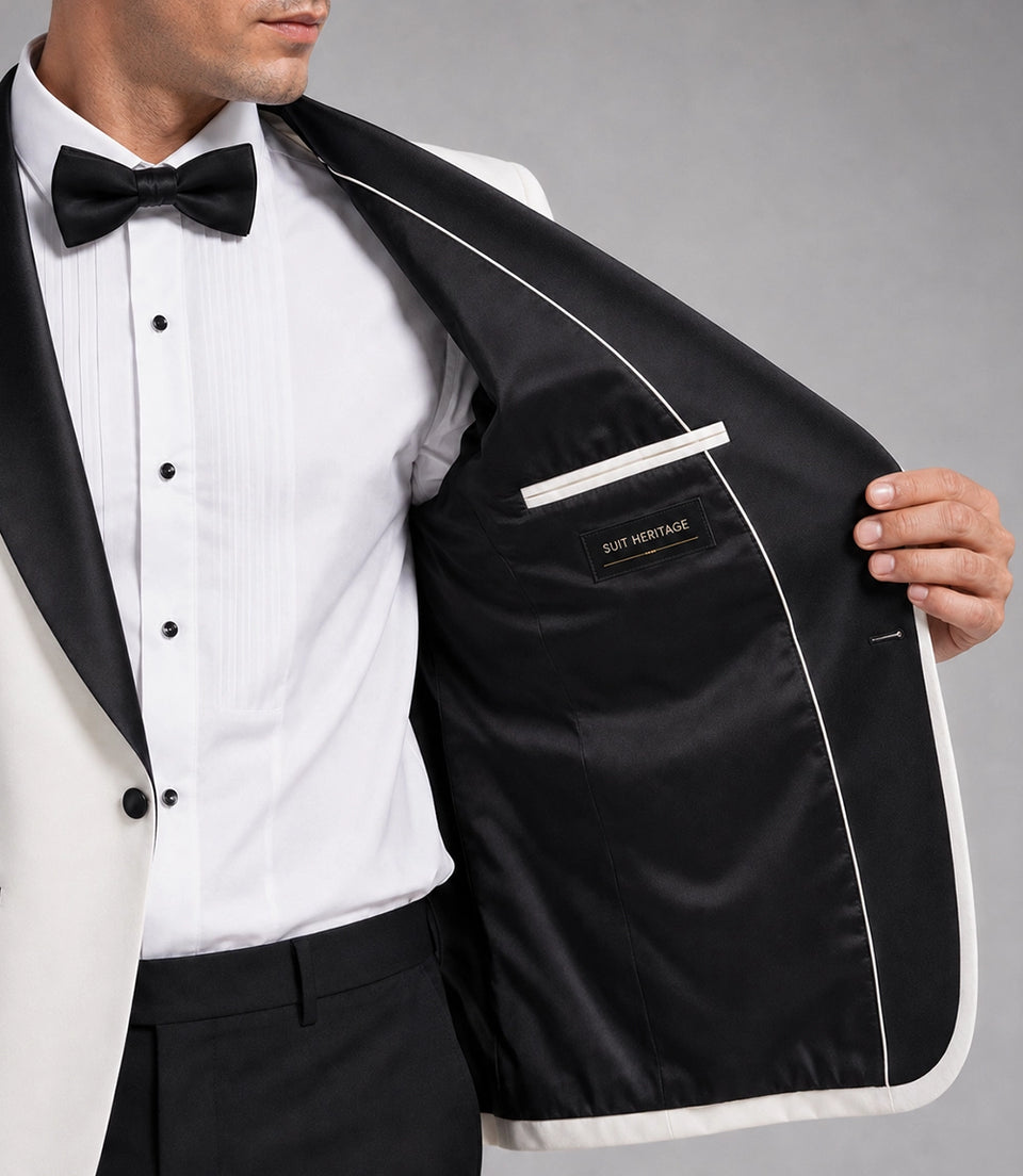 Men's White Groomsmen Tuxedo Inner   -  Suit Heritage