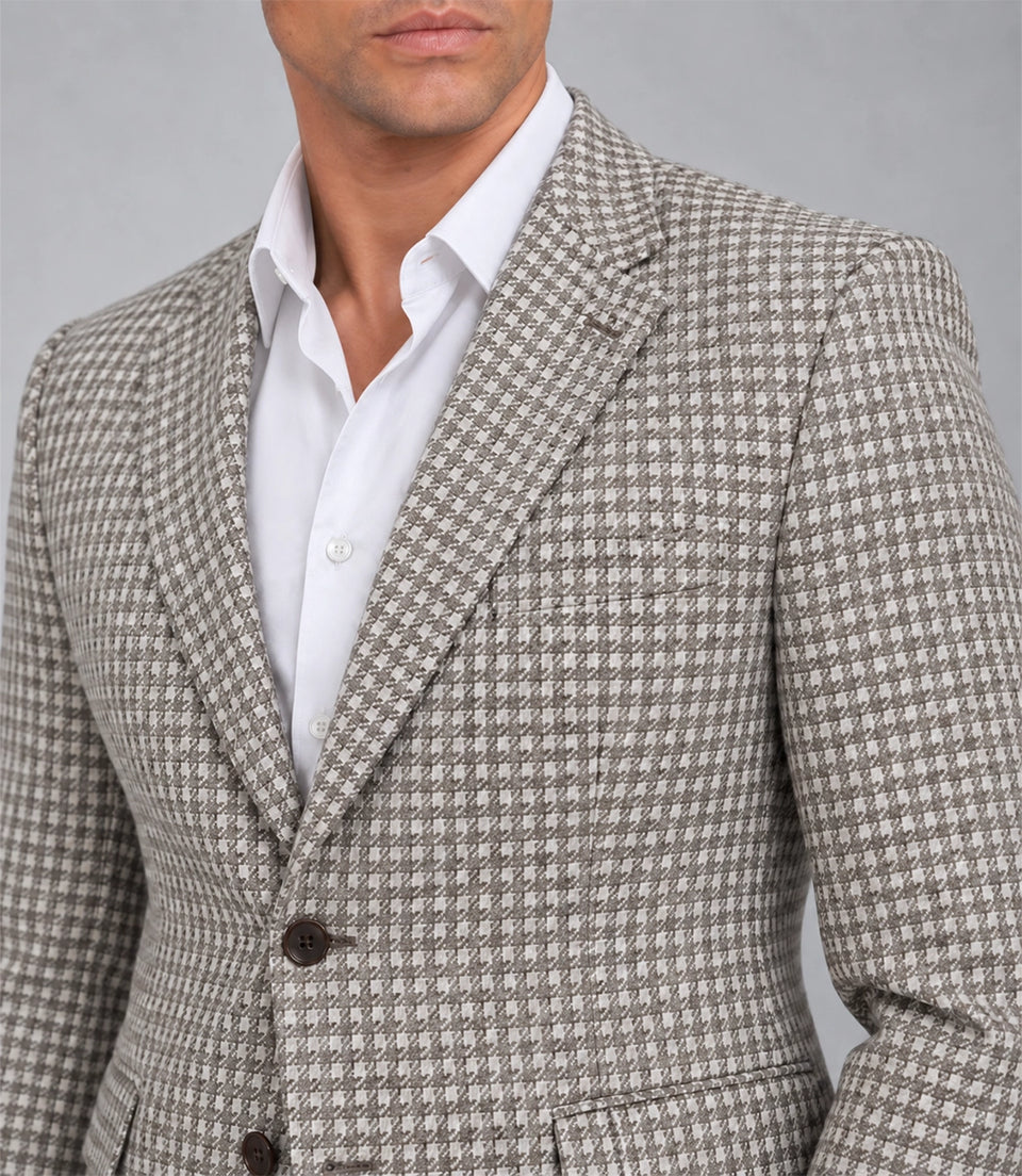 Men's White Houndstooth 2 Piece Suit Closeup - Suit Heritage