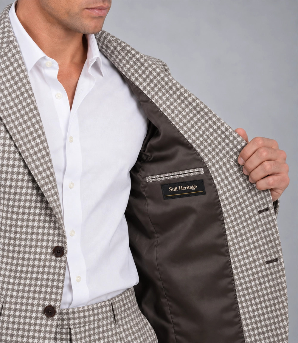 Men's White Houndstooth 2 Piece Suit Inner - Suit Heritage