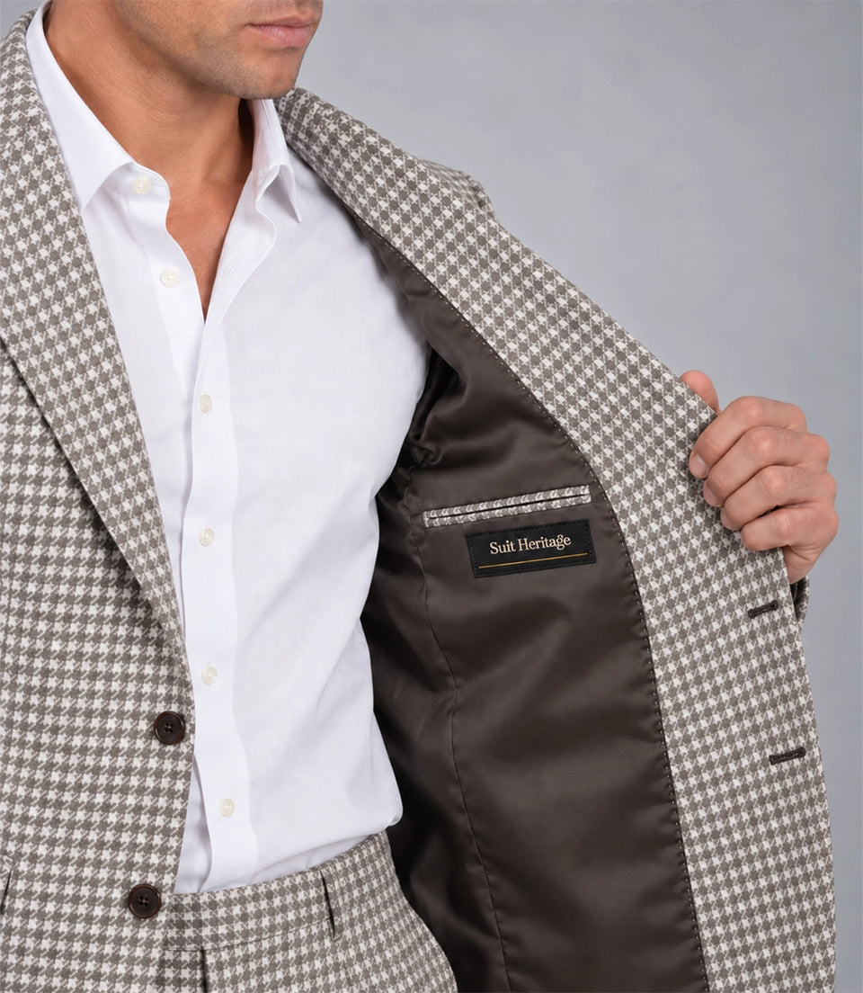 Men's White Houndstooth 2 Piece Suit Inner - Suit Heritage