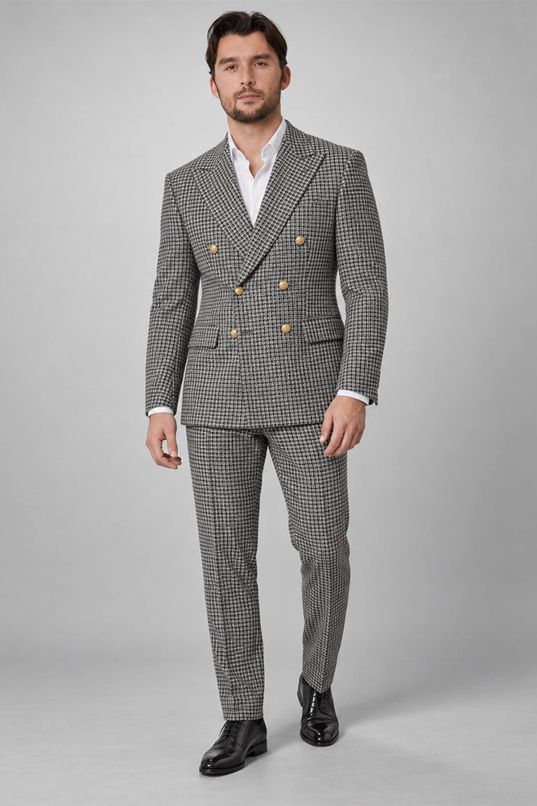 Men's White Houndstooth Double Breasted Suit - Suit Heritage