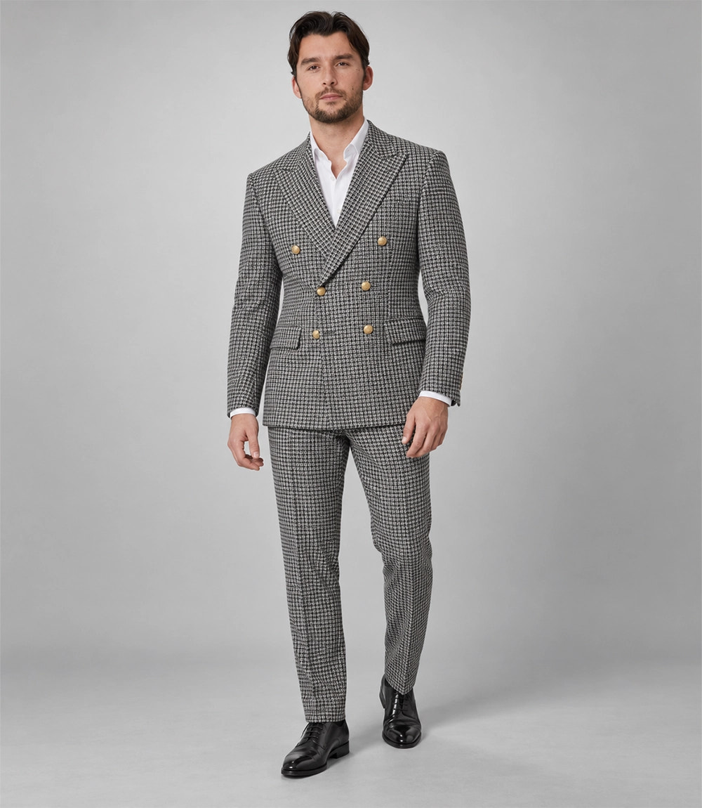 Men's White Houndstooth Double Breasted Suit - Suit Heritage