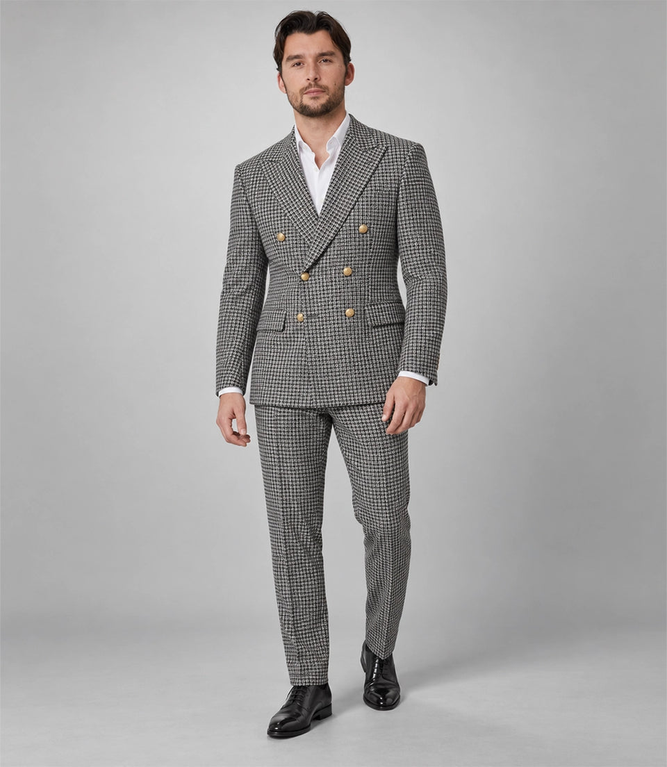 Men's White Houndstooth Double Breasted Suit - Suit Heritage