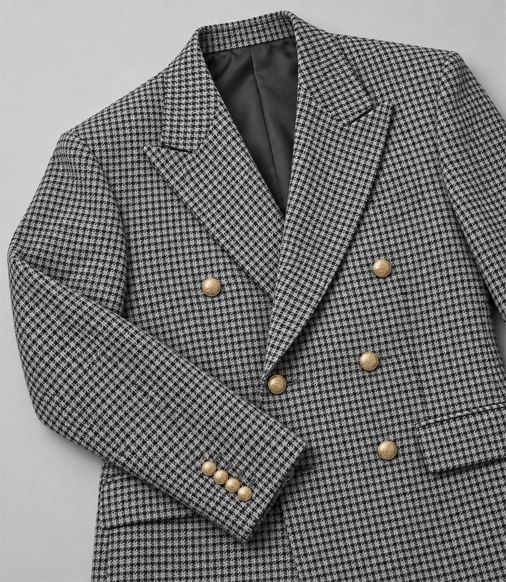 Men's White Houndstooth Double Breasted Suit Blazer - Suit Heritage