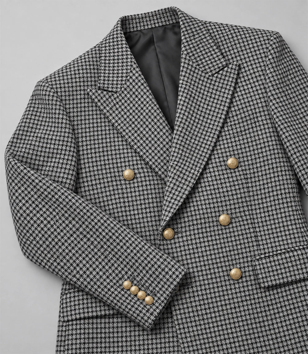 Men's White Houndstooth Double Breasted Suit Blazer - Suit Heritage