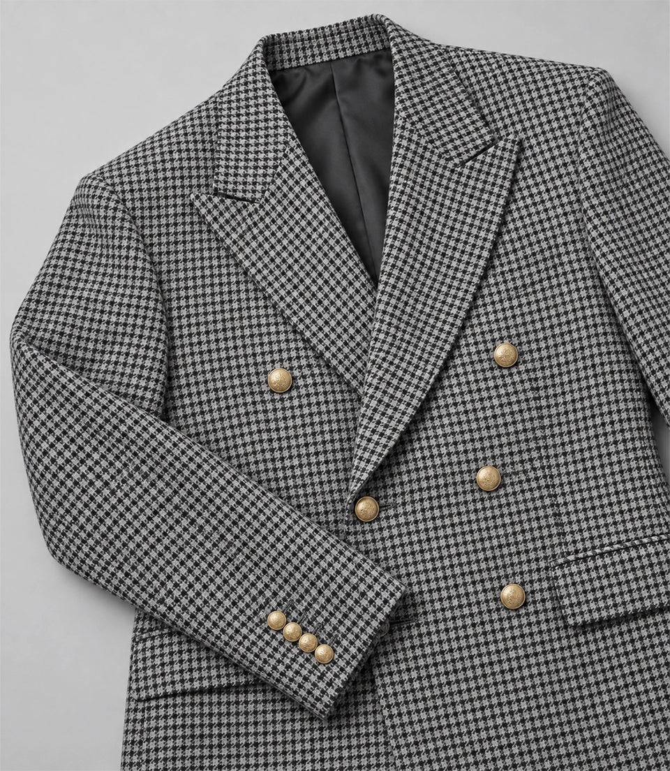 Men's White Houndstooth Double Breasted Suit Blazer - Suit Heritage