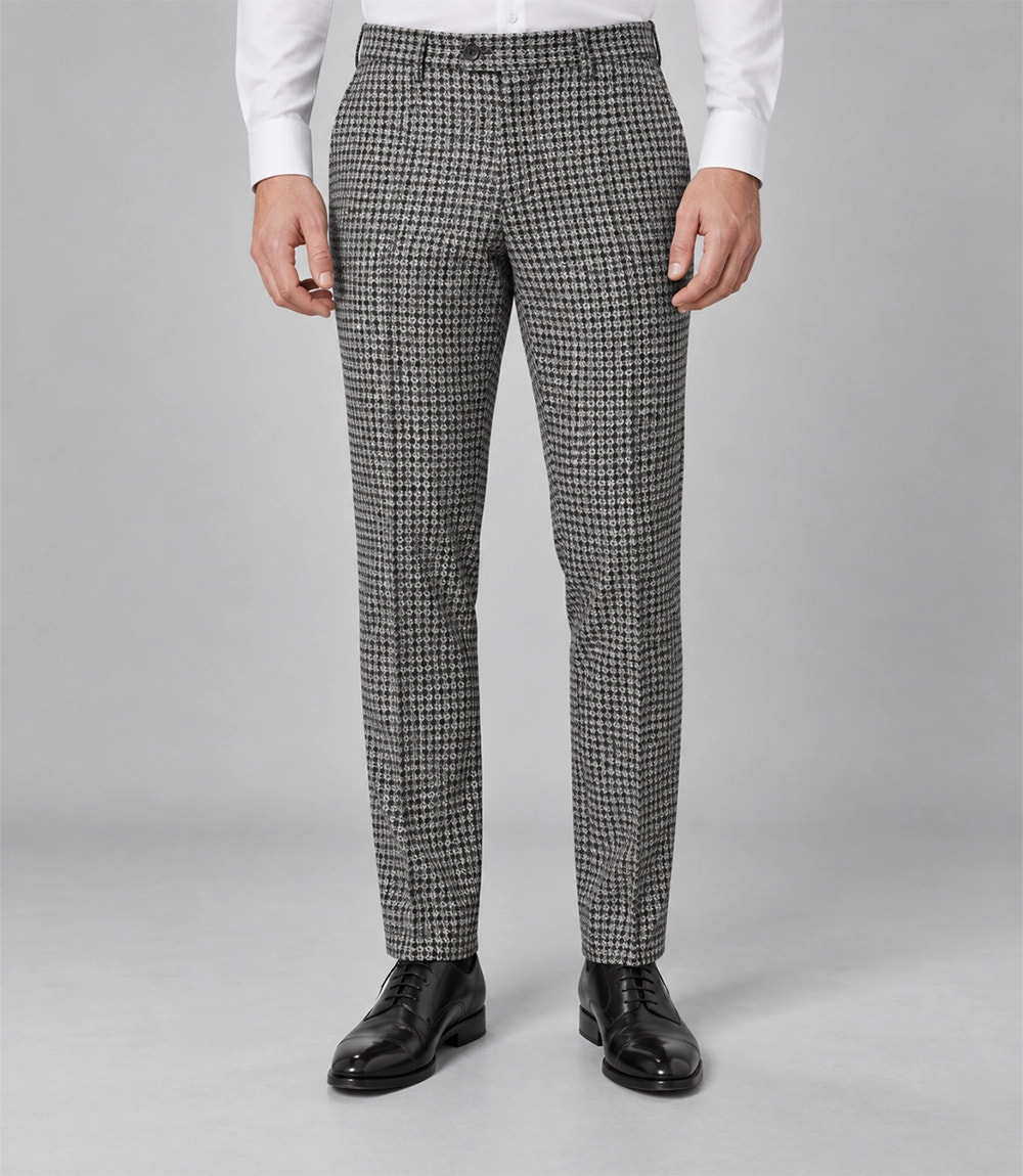 Men's White Houndstooth Double Breasted Suit Pant - Suit Heritage