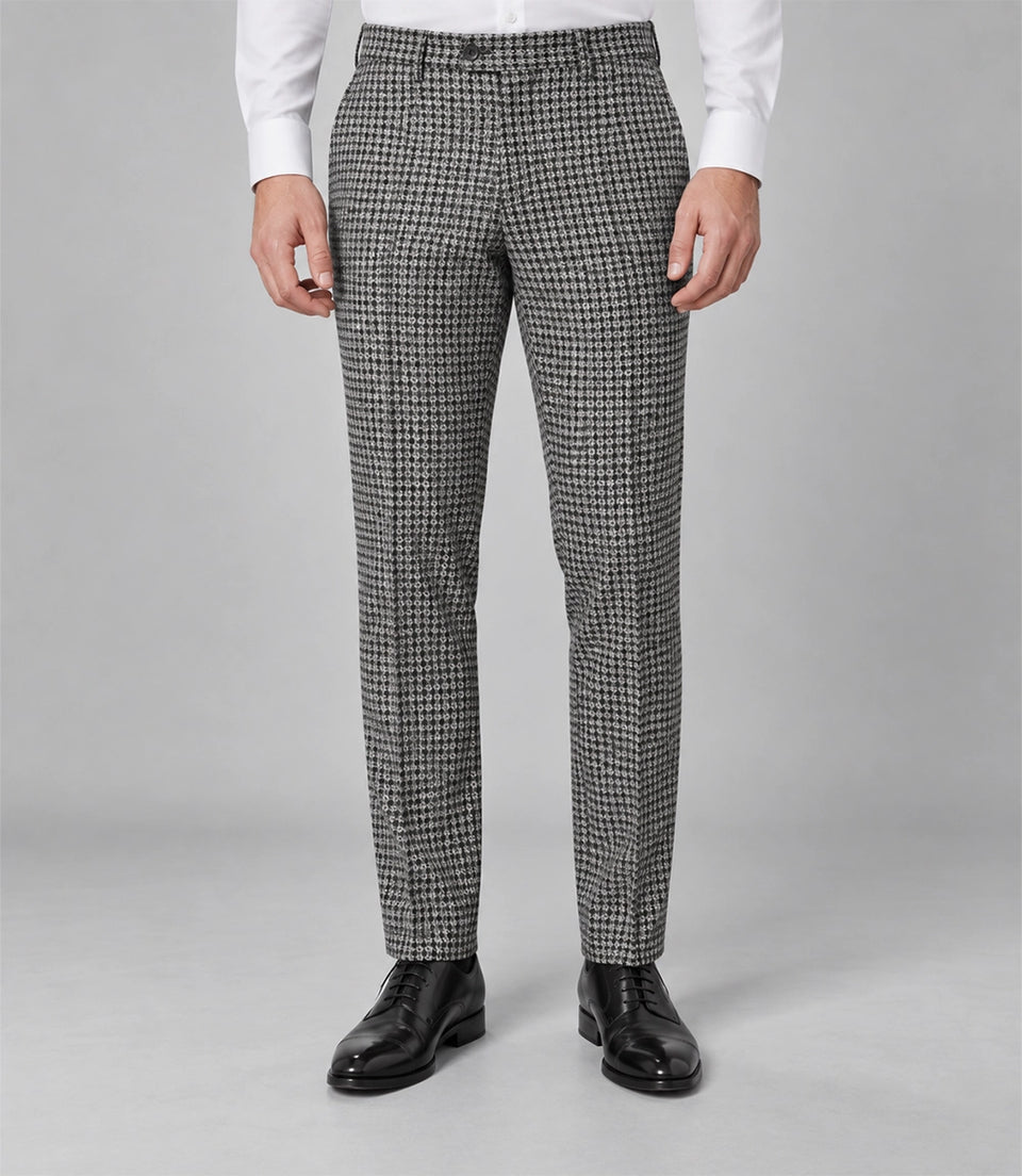 Men's White Houndstooth Double Breasted Suit Pant - Suit Heritage