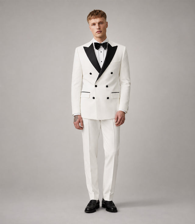 Men's White Peak Lapel Double Breasted Tuxedo - Suit Heritage