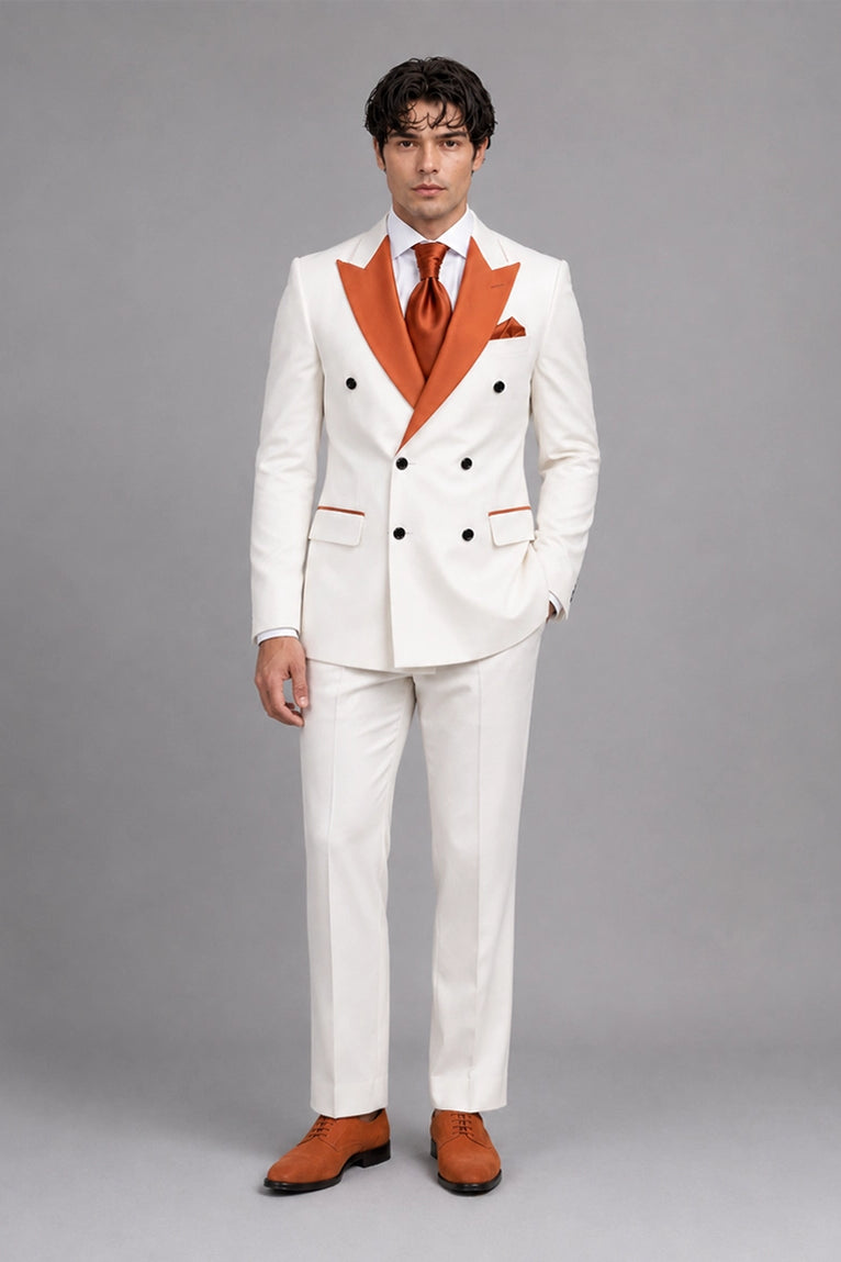 Men's White & Persimmon Wedding 3 Piece Tuxedo suit -  Suit Heritage