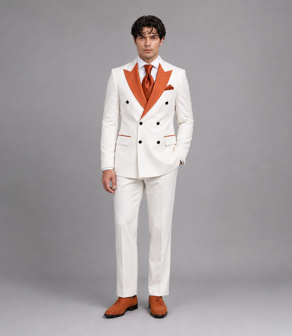 Men's White & Persimmon Wedding 3 Piece Tuxedo suit -  Suit Heritage