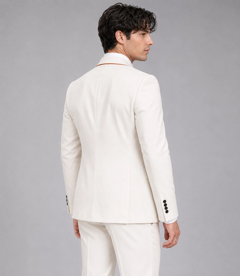 Men's White & Persimmon Wedding 3 Piece Tuxedo suit Back -  Suit Heritage